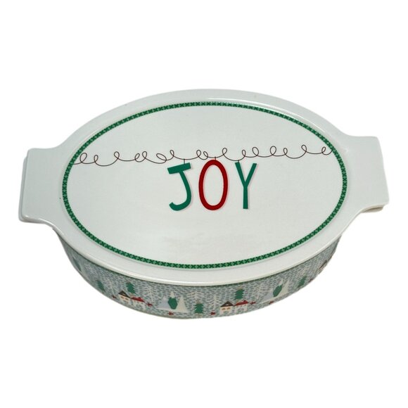 Graces Bake Shop JOY Oven Safe Oval Casserole Lidded Baker Christmas Village - Picture 9 of 12